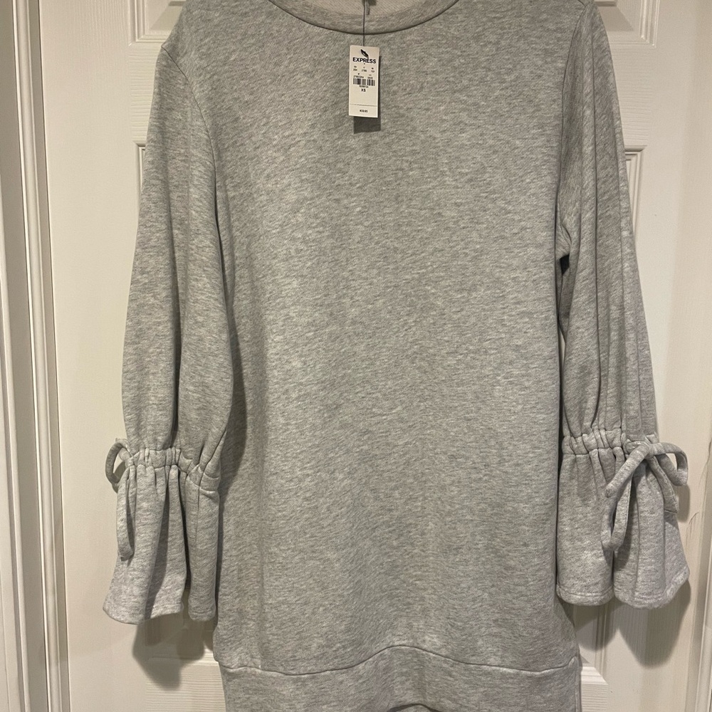 Express Light Gray Tie-Sleeve Sweatshirt